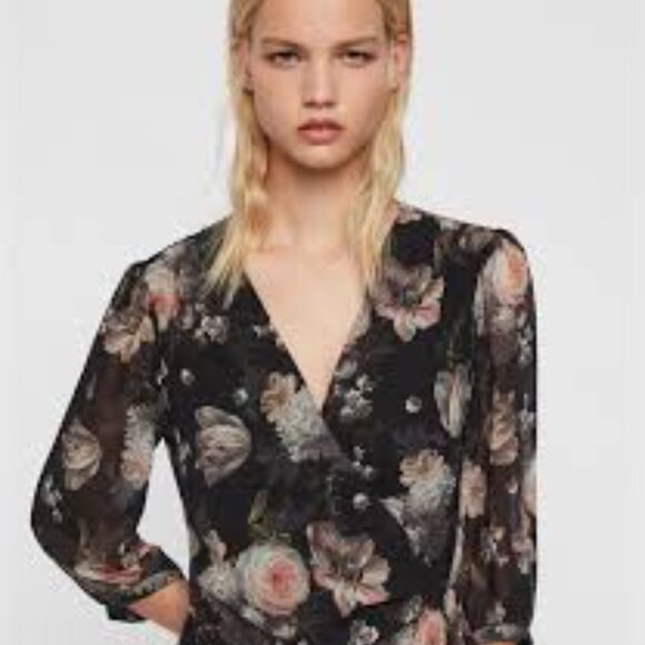 All Saints Jade Eden Dress - Mini Dark Floral Wrap Dress - Size Medium - Picture 5 of 12